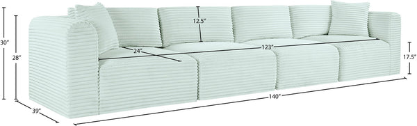 Meridian Furniture Shaggy Corduroy Modular Sofa Plush Performance Fabric Stain Resistant Living Room Seating Mint 140 inches 641Mint-S140