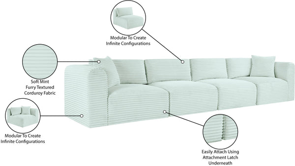 Meridian Furniture Shaggy Corduroy Modular Sofa Plush Performance Fabric Stain Resistant Living Room Seating Mint 140 inches 641Mint-S140