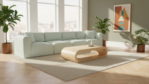 Meridian Furniture Shaggy Corduroy Modular Sofa Plush Performance Fabric Stain Resistant Living Room Seating Mint 140 inches 641Mint-S140