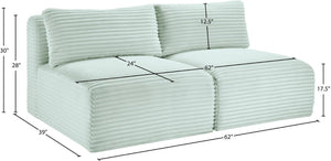 Meridian Furniture Shaggy Two Piece Armless Modular Loveseat in Stain Resistant Plush Corduroy Performance Fabric Mint 641Mint-S62