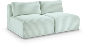 Meridian Furniture Shaggy Two Piece Armless Modular Loveseat in Stain Resistant Plush Corduroy Performance Fabric Mint 641Mint-S62