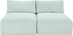 Meridian Furniture Shaggy Two Piece Armless Modular Loveseat in Stain Resistant Plush Corduroy Performance Fabric Mint 641Mint-S62