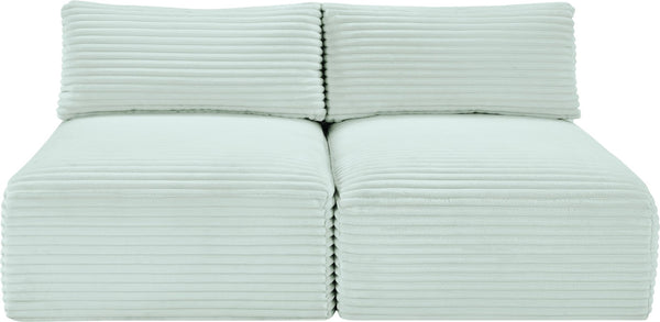 Meridian Furniture Shaggy Two Piece Armless Modular Loveseat in Stain Resistant Plush Corduroy Performance Fabric Mint 641Mint-S62