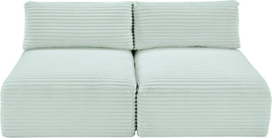 Meridian Furniture Shaggy Two Piece Armless Modular Loveseat in Stain Resistant Plush Corduroy Performance Fabric Mint 641Mint-S62