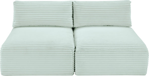 Meridian Furniture Shaggy Two Piece Armless Modular Loveseat in Stain Resistant Plush Corduroy Performance Fabric Mint 641Mint-S62