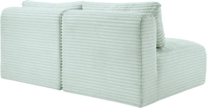 Meridian Furniture Shaggy Two Piece Armless Modular Loveseat in Stain Resistant Plush Corduroy Performance Fabric Mint 641Mint-S62