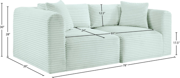 Meridian Furniture Shaggy Corduroy Modular Sofa Plush Performance Fabric Stain Resistant Living Room Seating Mint 78 inches 641Mint-S78