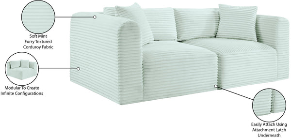 Meridian Furniture Shaggy Corduroy Modular Sofa Plush Performance Fabric Stain Resistant Living Room Seating Mint 78 inches 641Mint-S78