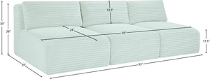 Meridian Furniture Shaggy Armless Modular Sectional Sofa in Wide Wale Corduroy Performance Fabric Living Room Mint 93 inches 641Mint-S93
