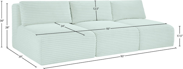 Meridian Furniture Shaggy Armless Modular Sectional Sofa in Wide Wale Corduroy Performance Fabric Living Room Mint 93 inches 641Mint-S93