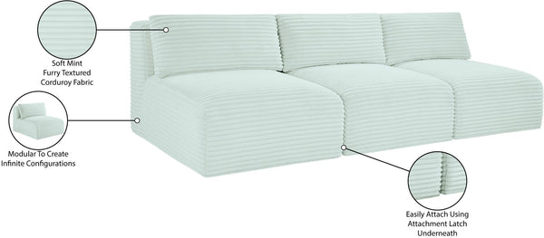 Meridian Furniture Shaggy Armless Modular Sectional Sofa in Wide Wale Corduroy Performance Fabric Living Room Mint 93 inches 641Mint-S93