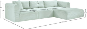 Meridian Furniture Shaggy Mint Corduroy Modular Sectional with Plush Foam and Performance Fabric Seating 641Mint-Sec3A