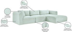 Meridian Furniture Shaggy Mint Corduroy Modular Sectional with Plush Foam and Performance Fabric Seating 641Mint-Sec3A