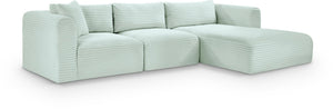 Meridian Furniture Shaggy Mint Corduroy Modular Sectional with Plush Foam and Performance Fabric Seating 641Mint-Sec3A