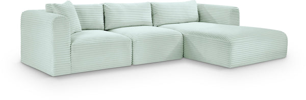 Meridian Furniture Shaggy Mint Corduroy Modular Sectional with Plush Foam and Performance Fabric Seating 641Mint-Sec3A