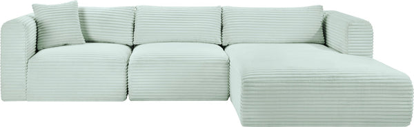 Meridian Furniture Shaggy Mint Corduroy Modular Sectional with Plush Foam and Performance Fabric Seating 641Mint-Sec3A