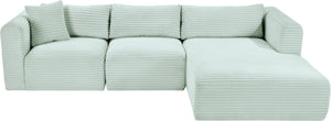Meridian Furniture Shaggy Mint Corduroy Modular Sectional with Plush Foam and Performance Fabric Seating 641Mint-Sec3A