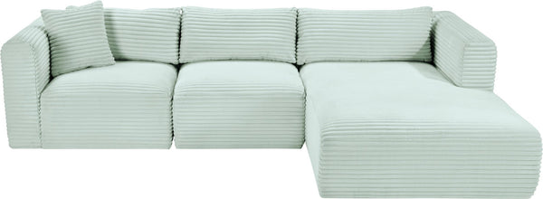 Meridian Furniture Shaggy Mint Corduroy Modular Sectional with Plush Foam and Performance Fabric Seating 641Mint-Sec3A