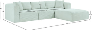 Meridian Furniture Shaggy 4-piece Modular Sectional Mint Corduroy Performance Fabric Living Room Sofa 641Mint-Sec4A