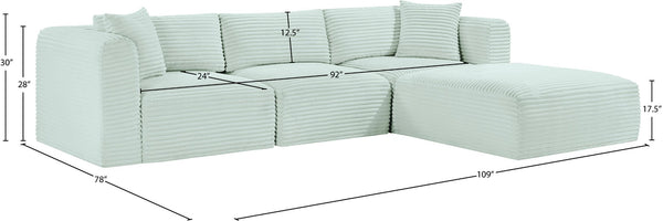 Meridian Furniture Shaggy 4-piece Modular Sectional Mint Corduroy Performance Fabric Living Room Sofa 641Mint-Sec4A