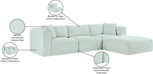 Meridian Furniture Shaggy 4-piece Modular Sectional Mint Corduroy Performance Fabric Living Room Sofa 641Mint-Sec4A