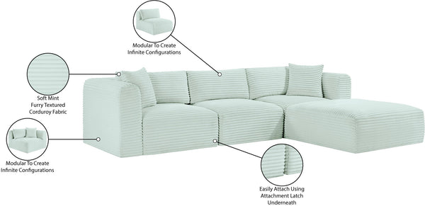 Meridian Furniture Shaggy 4-piece Modular Sectional Mint Corduroy Performance Fabric Living Room Sofa 641Mint-Sec4A