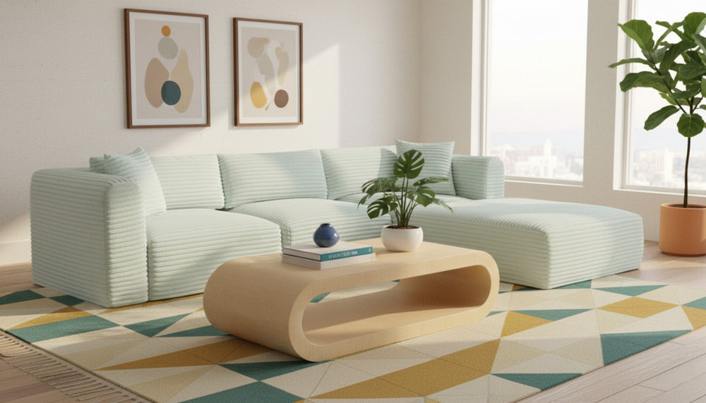 Meridian Furniture Shaggy 4-piece Modular Sectional Mint Corduroy Performance Fabric Living Room Sofa 641Mint-Sec4A