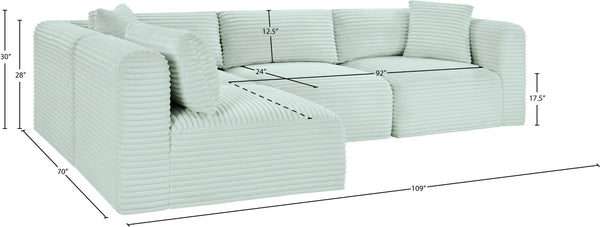 Meridian Furniture Shaggy Mint Corduroy Modular Sectional with Plush Foam and Stain Resistant Fabric 641Mint-Sec4B