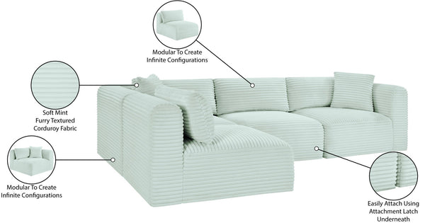 Meridian Furniture Shaggy Mint Corduroy Modular Sectional with Plush Foam and Stain Resistant Fabric 641Mint-Sec4B