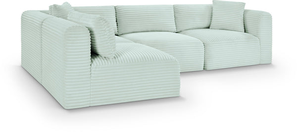 Meridian Furniture Shaggy Mint Corduroy Modular Sectional with Plush Foam and Stain Resistant Fabric 641Mint-Sec4B