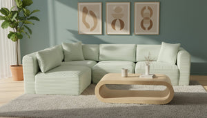 Meridian Furniture Shaggy Mint Corduroy Modular Sectional with Plush Foam and Stain Resistant Fabric 641Mint-Sec4B