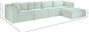 Meridian Furniture Shaggy Four Piece Modular Sectional with Corduroy Performance Fabric for Living Rooms 641Mint-Sec4C