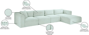 Meridian Furniture Shaggy Four Piece Modular Sectional with Corduroy Performance Fabric for Living Rooms 641Mint-Sec4C
