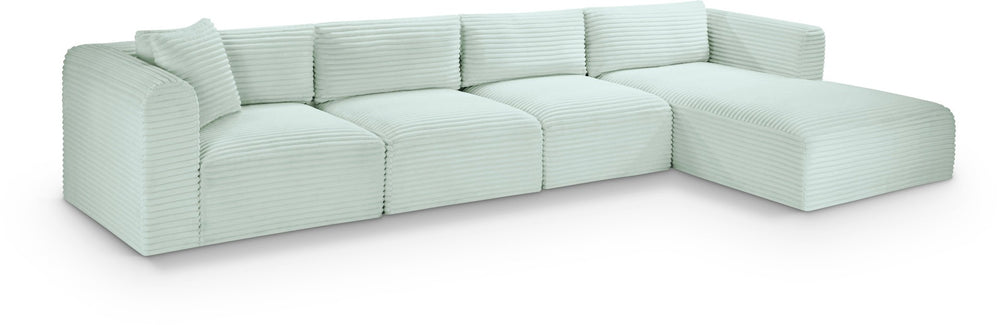 Meridian Furniture Shaggy Four Piece Modular Sectional with Corduroy Performance Fabric for Living Rooms 641Mint-Sec4C