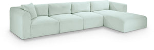 Meridian Furniture Shaggy Four Piece Modular Sectional with Corduroy Performance Fabric for Living Rooms 641Mint-Sec4C