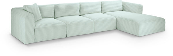 Meridian Furniture Shaggy Four Piece Modular Sectional with Corduroy Performance Fabric for Living Rooms 641Mint-Sec4C