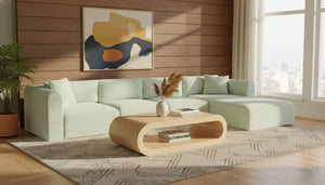Meridian Furniture Shaggy Four Piece Modular Sectional with Corduroy Performance Fabric for Living Rooms 641Mint-Sec4C