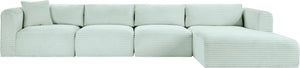 Meridian Furniture Shaggy Four Piece Modular Sectional with Corduroy Performance Fabric for Living Rooms 641Mint-Sec4C