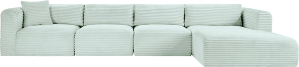Meridian Furniture Shaggy Four Piece Modular Sectional with Corduroy Performance Fabric for Living Rooms 641Mint-Sec4C
