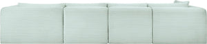 Meridian Furniture Shaggy Four Piece Modular Sectional with Corduroy Performance Fabric for Living Rooms 641Mint-Sec4C