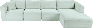 Meridian Furniture Shaggy Four Piece Modular Sectional with Corduroy Performance Fabric for Living Rooms 641Mint-Sec4C