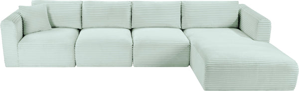 Meridian Furniture Shaggy Four Piece Modular Sectional with Corduroy Performance Fabric for Living Rooms 641Mint-Sec4C