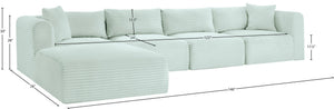 Meridian Furniture Shaggy Mint Corduroy Modular Sectional Five Piece Performance Fabric Living Room Sofa Set 641Mint-Sec5A