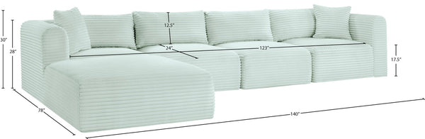 Meridian Furniture Shaggy Mint Corduroy Modular Sectional Five Piece Performance Fabric Living Room Sofa Set 641Mint-Sec5A