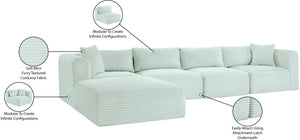 Meridian Furniture Shaggy Mint Corduroy Modular Sectional Five Piece Performance Fabric Living Room Sofa Set 641Mint-Sec5A