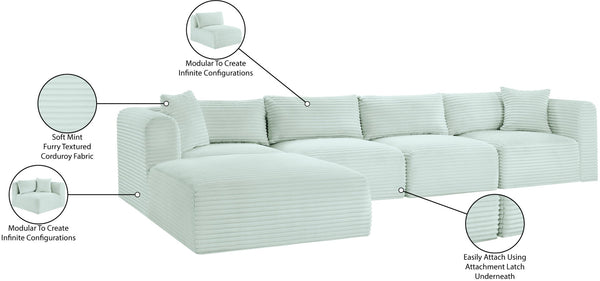 Meridian Furniture Shaggy Mint Corduroy Modular Sectional Five Piece Performance Fabric Living Room Sofa Set 641Mint-Sec5A