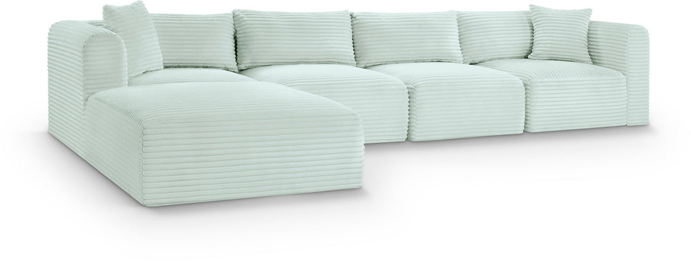 Meridian Furniture Shaggy Mint Corduroy Modular Sectional Five Piece Performance Fabric Living Room Sofa Set 641Mint-Sec5A