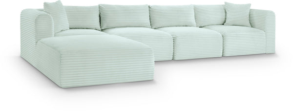 Meridian Furniture Shaggy Mint Corduroy Modular Sectional Five Piece Performance Fabric Living Room Sofa Set 641Mint-Sec5A