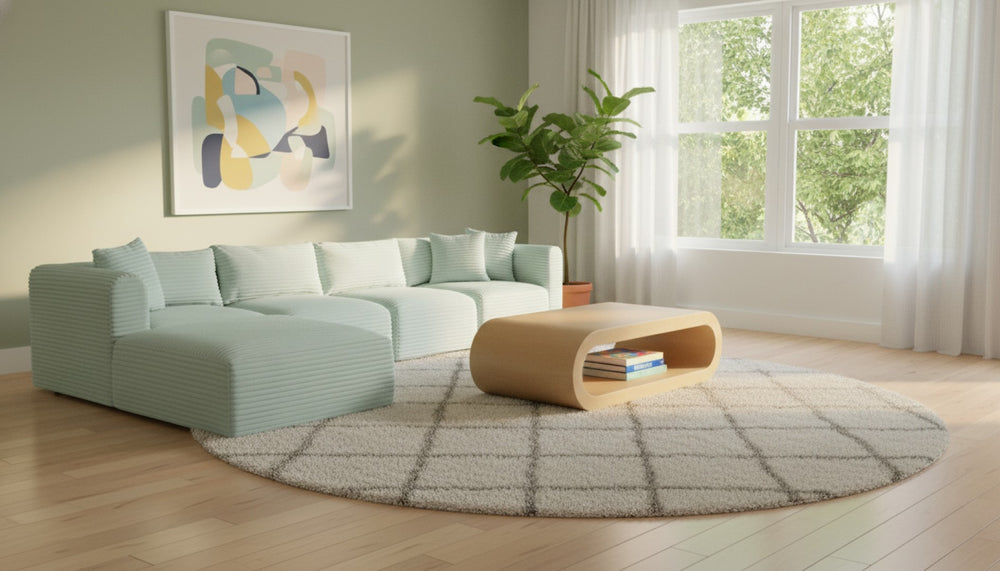 Meridian Furniture Shaggy Mint Corduroy Modular Sectional Five Piece Performance Fabric Living Room Sofa Set 641Mint-Sec5A
