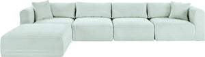 Meridian Furniture Shaggy Mint Corduroy Modular Sectional Five Piece Performance Fabric Living Room Sofa Set 641Mint-Sec5A